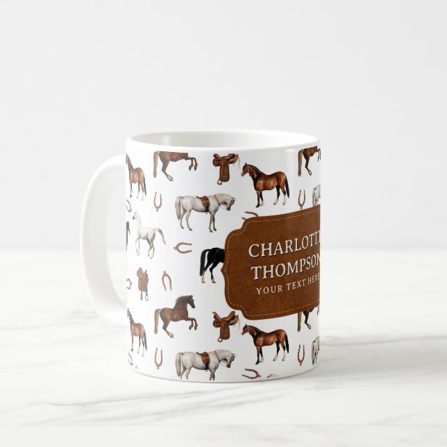 Pferde Hufeisen Pferdesättel Benutzername Kaffeetasse (Vorderseite Links)