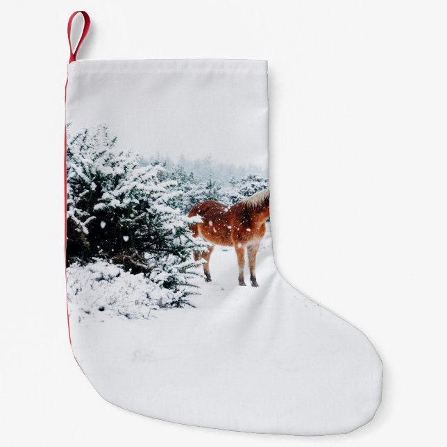 PFERDE IM FALLSCHNEE KLEINER WEIHNACHTSSTRUMPF (Vorderseite)