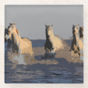 Pferde im Meer - Wilde Pferde Glasuntersetzer