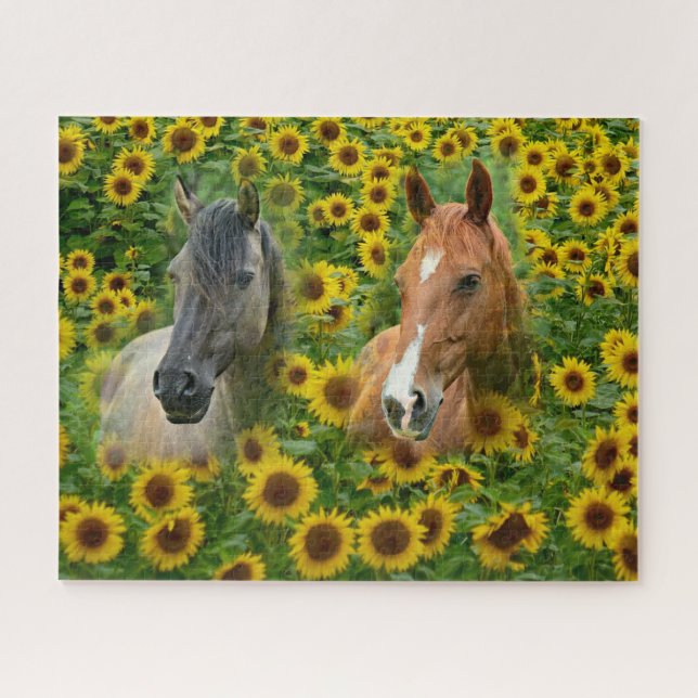 Pferde im Mudge Art Sonnenblumenfeld Puzzle (Horizontal)