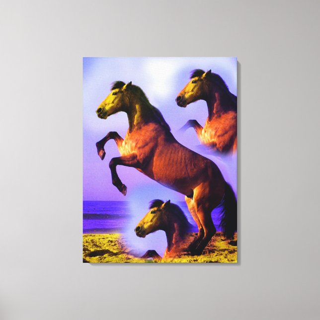 Pferde im Sand der Kunst der Zeit Leinwanddruck (Vorderseite)