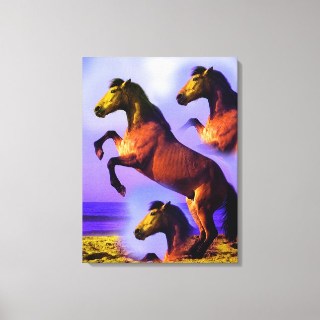 Pferde im Sand der Kunst der Zeit Leinwanddruck (Vorderseite)