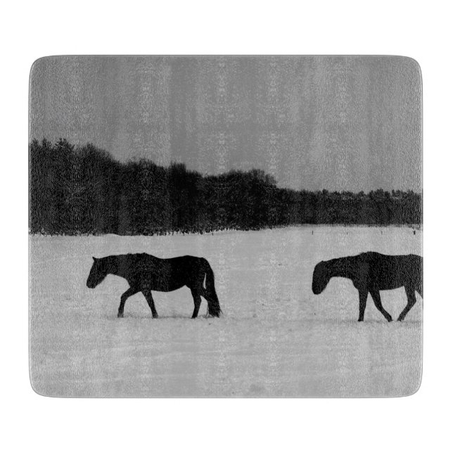 Pferde im Schnee cbcnm Schneidebrett (Vorderseite)