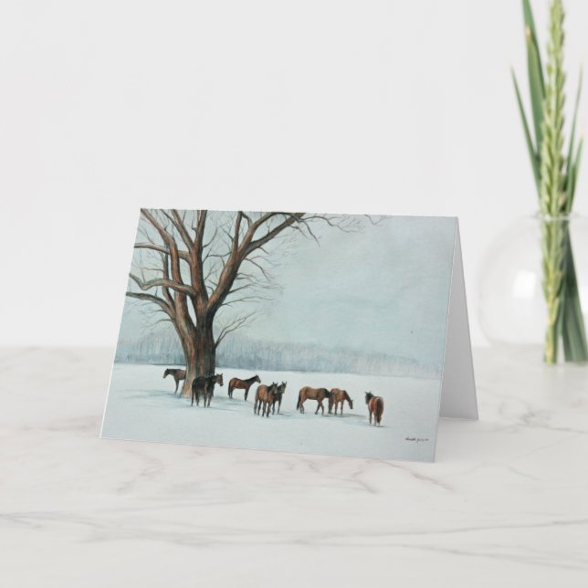 "Pferde im Schnee" Grußkarte für Tiere Karte (Vorderseite)