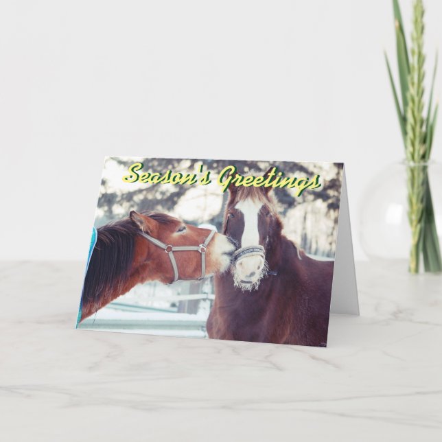 Pferde im Schnee Weihnachtskarte Feiertagskarte (Vorderseite)