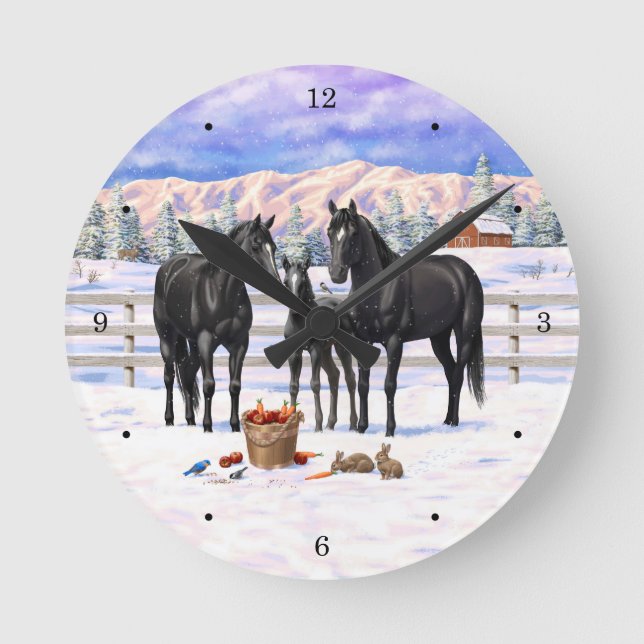 Pferde im Schwarzwald Runde Wanduhr (Vorderseite)