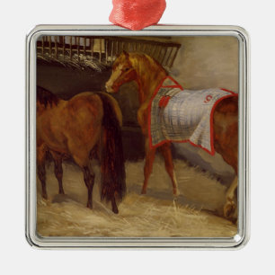Pferde in den Ställen Silbernes Ornament