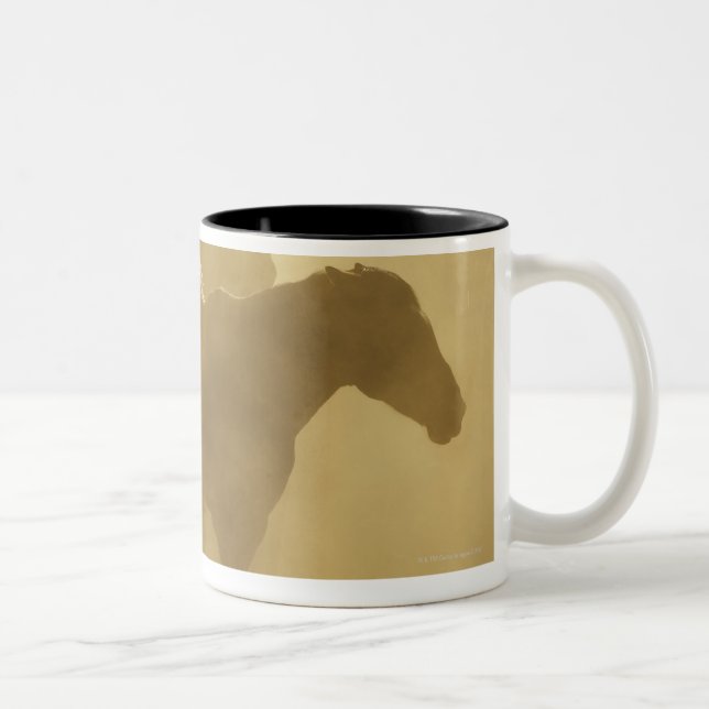 Pferde in der Hürde Zweifarbige Tasse (Rechts)