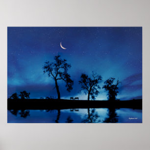 Pferde in der Natur Surreal Night Sky Poster