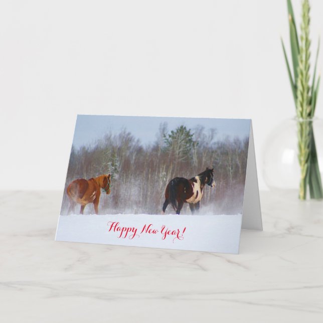 Pferde in der Schnee Karte neuen Jahres (Vorderseite)