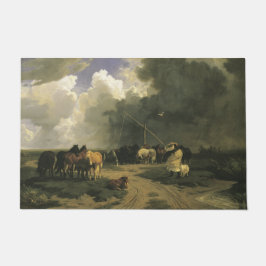 Pferde in einem Regensturm (Pferde) Fußmatte