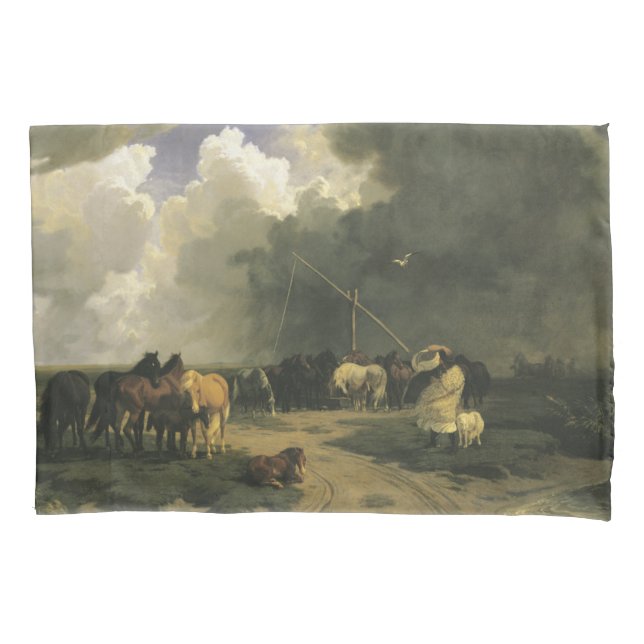 Pferde in einem Regensturm (Pferde) Kissenbezug (Vorderseite-Links)