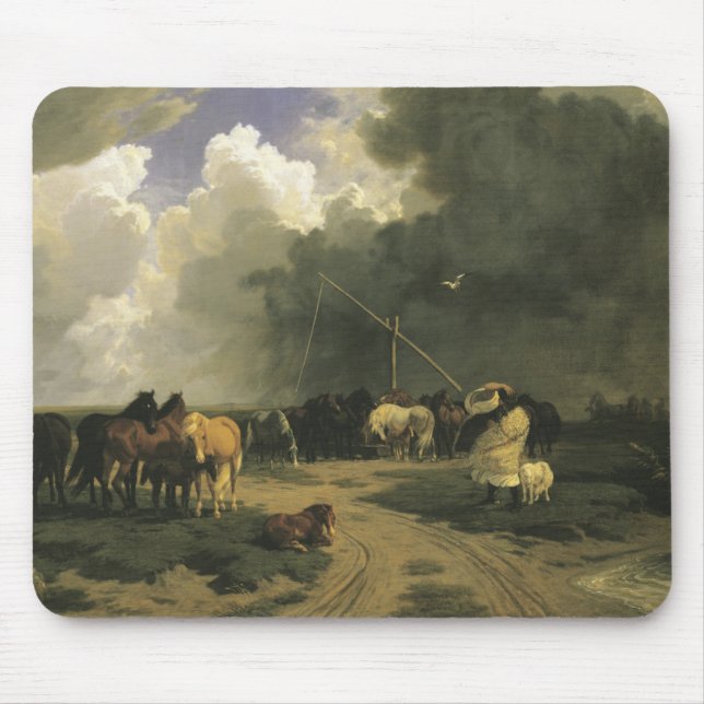 Pferde in einem Regensturm (Pferde) Mousepad (Vorne)