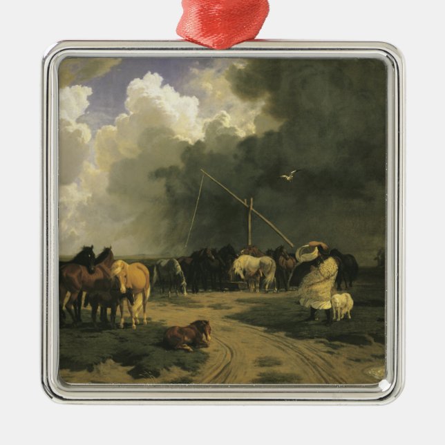 Pferde in einem Regensturm (Pferde) Ornament Aus Metall (Vorne)