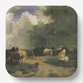 Pferde in einem Regensturm (Pferde) Pappteller