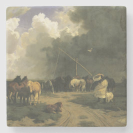 Pferde in einem Regensturm (Pferde) Steinuntersetzer