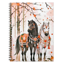 Pferde in einem Roten Wald