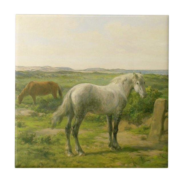 Pferde in Meeresnähe (von Rosa Bonheur) Fliese (Vorderseite)