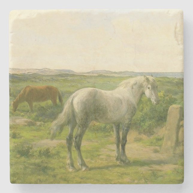 Pferde in Meeresnähe (von Rosa Bonheur) Steinuntersetzer (Vorderseite)