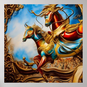 Pferde Karussell farbenfroh abstrakt surreal Poster