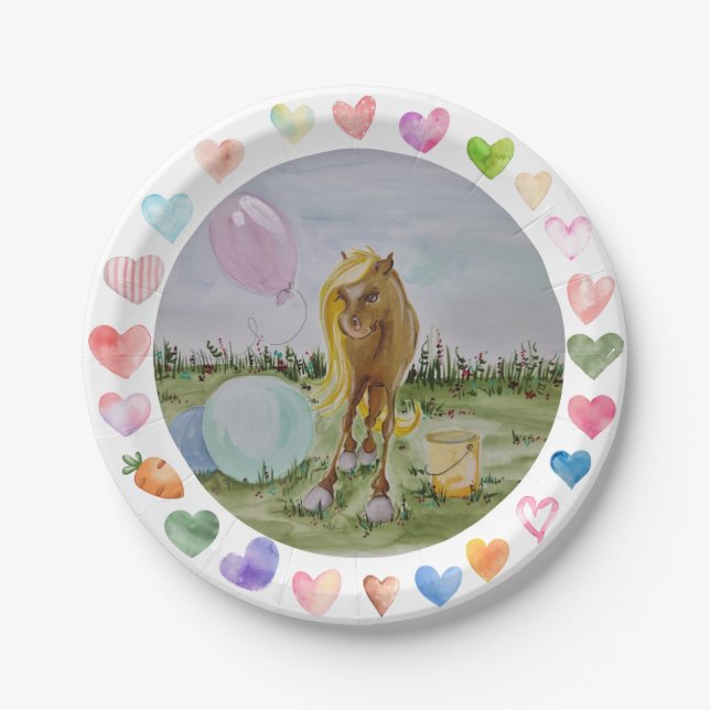 Pferde- Kindergeburtstags-Pappteller, Luftballons  Pappteller (Vorderseite)