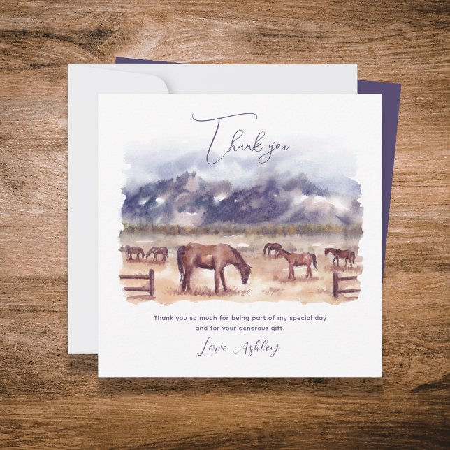 Pferde Landschaft Meilenstein Danke Karte (Horses Landscape Milestone Flat Thank You Card)