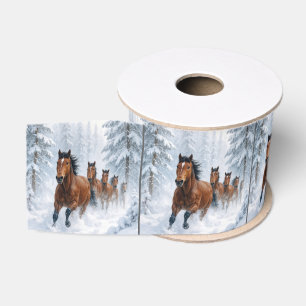 Pferde laufen durch einen schneebedeckten Wald Ripsband