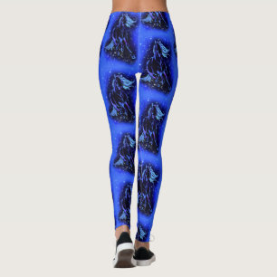 Pferde Leggings, die in blauer Sternennacht laufen Leggings