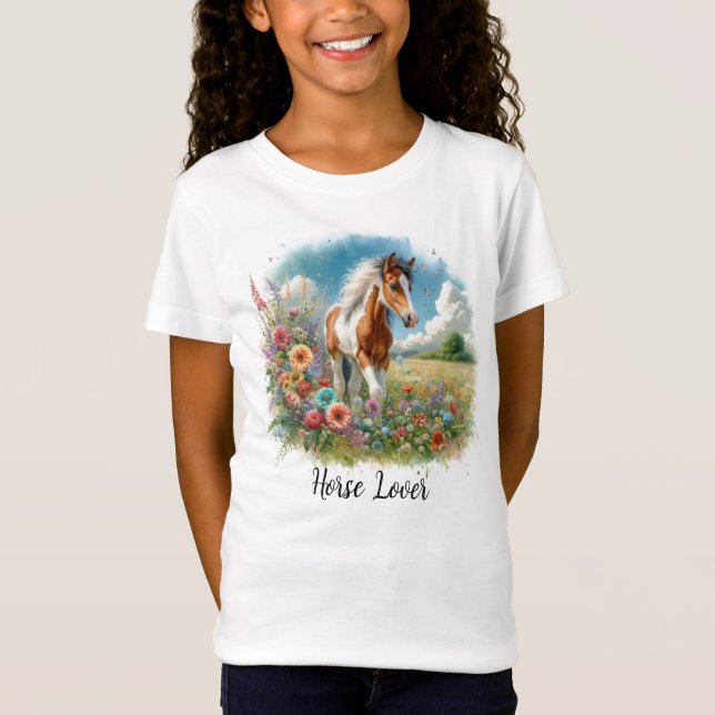Pferde Lover Pinto Foal Girls T-Shirt (Vorderseite)