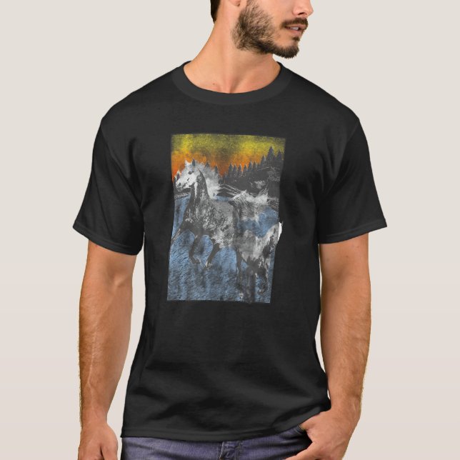 Pferde mit abgenutztem Effekt laufen über den Rive T-Shirt (Vorderseite)