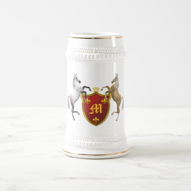 Pferde mit einem heraldischen Schild, mit Monogram Bierglas (Mittel)