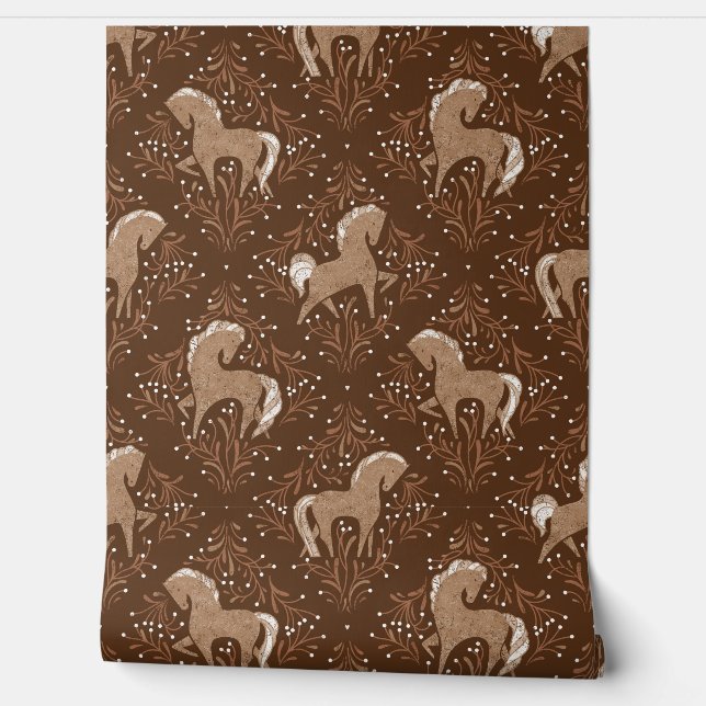 Pferde mit floral Elementen Tapete (Abrollen)