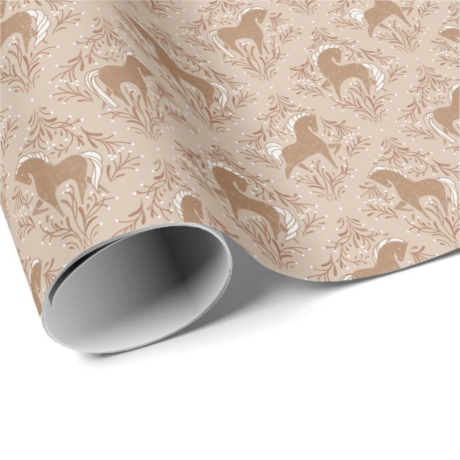Pferde mit floralen Elementen Geschenkpapier (Rolleneckpunkt)