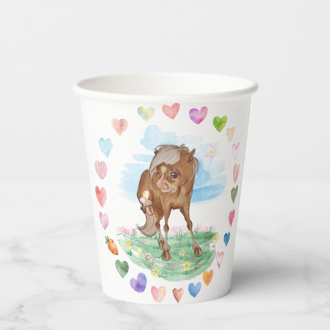 Pferde Pappbecher für Kindergeburtstag,Pferdemotiv (Rückseite)