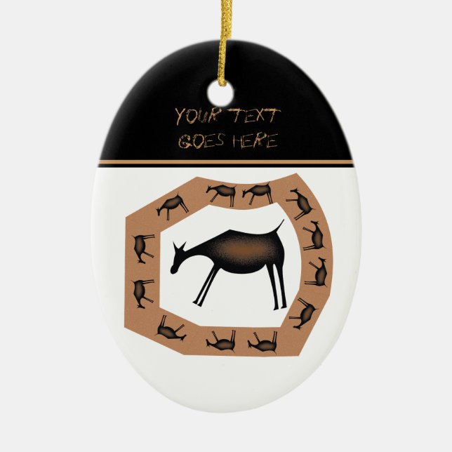 Pferde Primitive Höhlenkunst Keramik Ornament (Vorne)