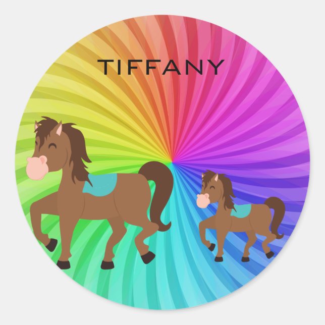 Pferde & Regenbogen Aufkleber personalisiert für K (Vorderseite)