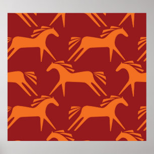 Pferde: Rote nahtlose Reittiere Schönheit. Poster