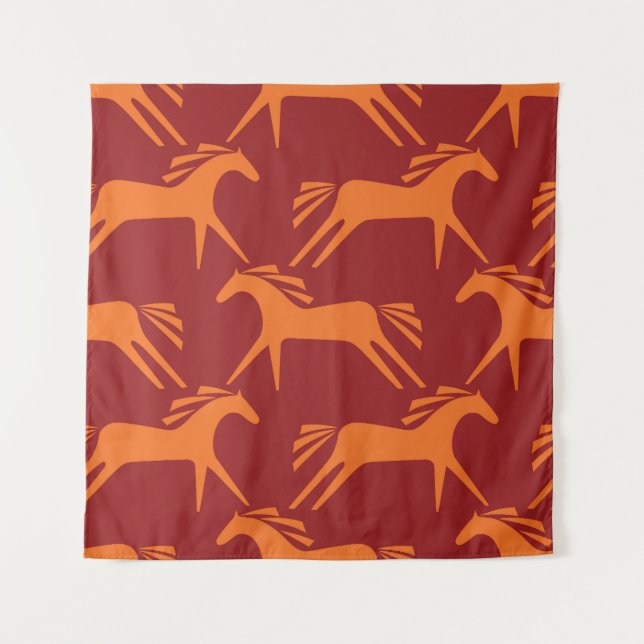 Pferde: Rote nahtlose Reittiere Schönheit. Wandteppich (Vorderseite)