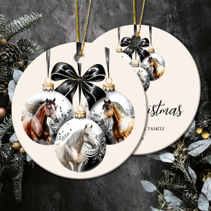 Pferde schwarz und Gold Weihnachten Keramik Ornament