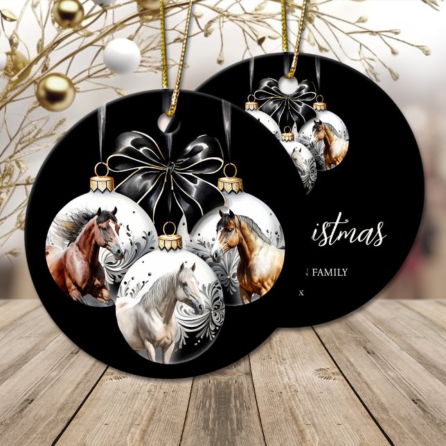 Pferde schwarz und Gold Weihnachten Keramik Ornament (Horses black and gold Christmas Ceramic Ornament)