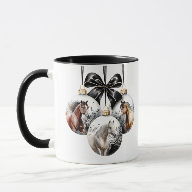Pferde schwarz und Gold Weihnachten Tasse (Links)