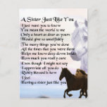 Pferde Sister Gedicht Postkarte<br><div class="desc">Ein tolles Geschenk für eine Schwester,  die Pferde mag</div>