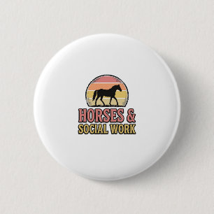 Pferde & Sozialarbeit Retro-Sonnenuntergang-Vektor Button