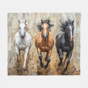 Pferde Trio Galopp Gemälde Fleecedecke