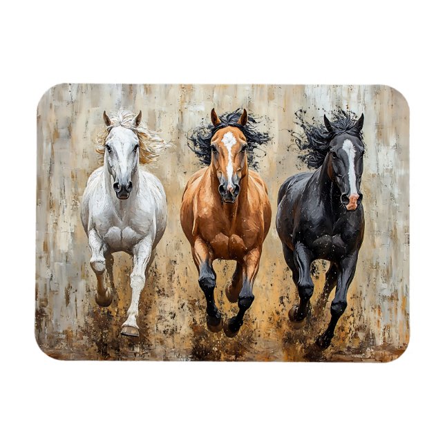 Pferde Trio Galopp Gemälde Magnet (Horizontal)