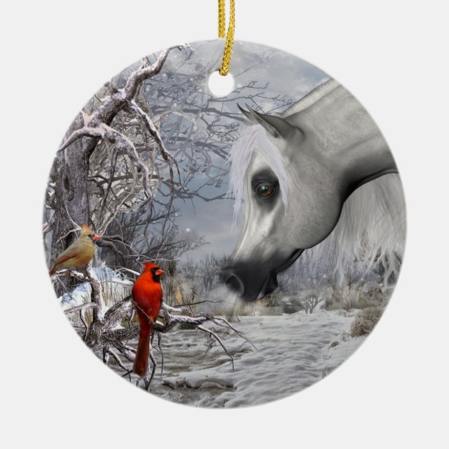 Pferde-u. Kardinals-Verzierung - addieren Sie Ihre Keramikornament (Vorne)