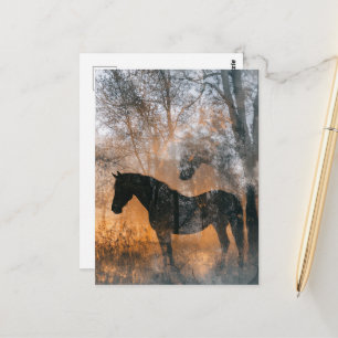 Pferde und Bäume Doppelbelichtung Postkarte