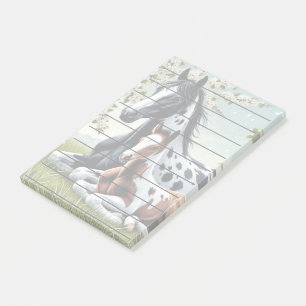 Pferde und Fohlen ruhen Amid blühende Bäume Post-it Klebezettel