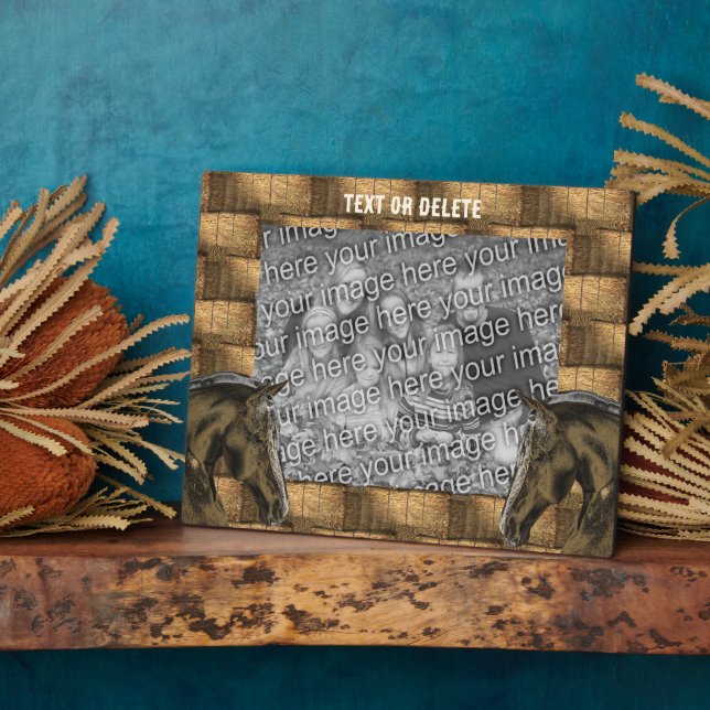 Pferde und Heuballen ergänzen Ihr Foto Personalisi Fotoplatte (Seite)