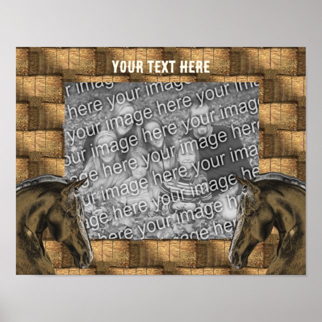 Pferde und Heuballen ergänzen Ihr Foto Personalisi Poster (Vorne)